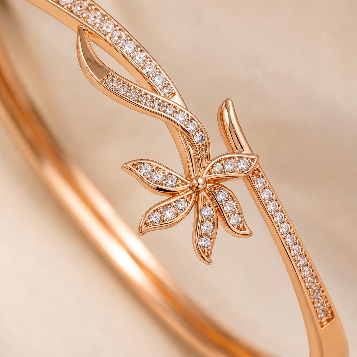 Forevershine Rose Gold Alloy American Diamond Cubic Zirconia Floral Minimal Modern Bracelet Kada For Women & Girls Fashion Jewellery, Party, Wedding Gift - Image 8