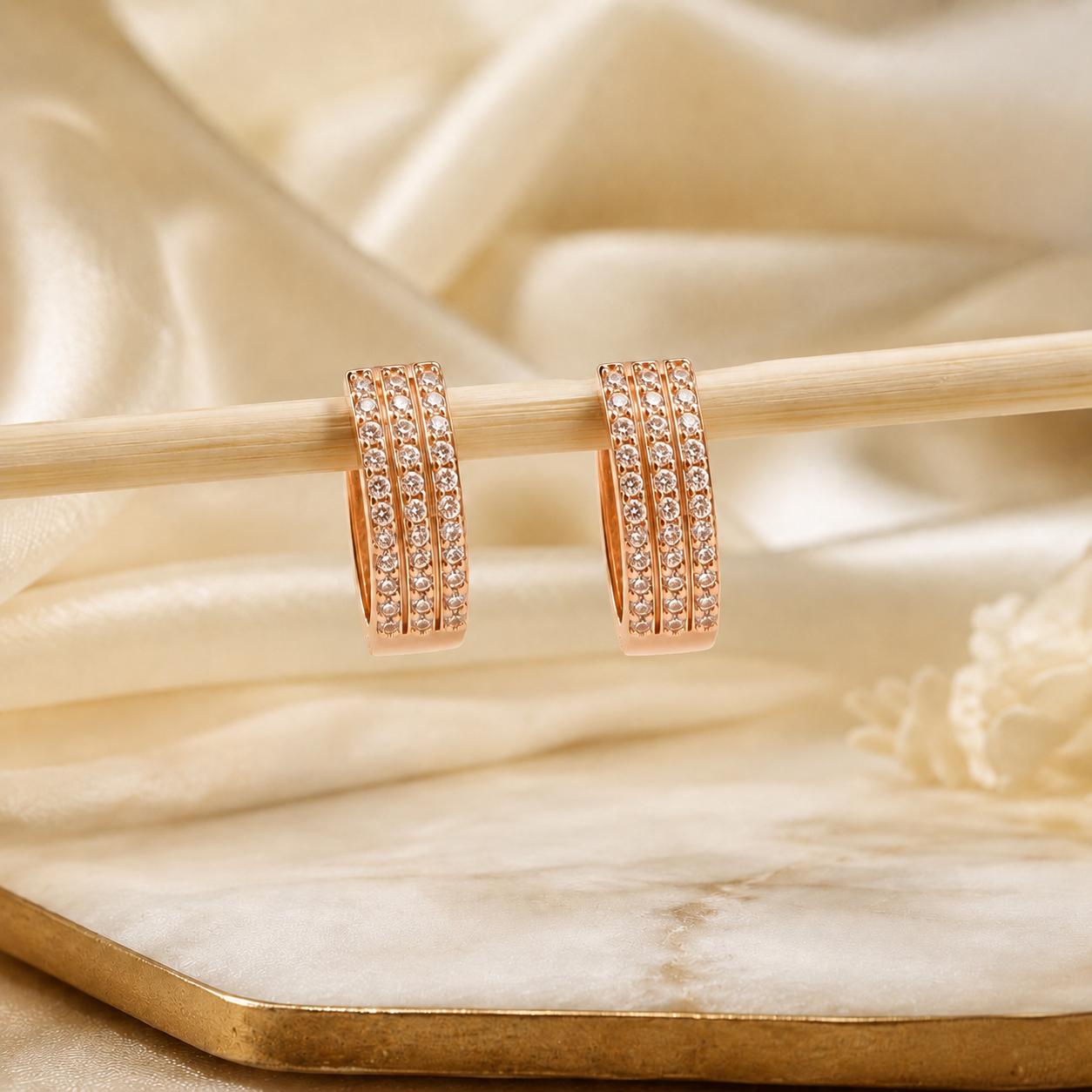 Forevershine Rose Gold & White Alloy American Diamond Cubic Zirconia Geometric Minimal Classic Hoop Earrings For Women & Girls Fashion Jewellery, Party, Wedding Gift - Image 5