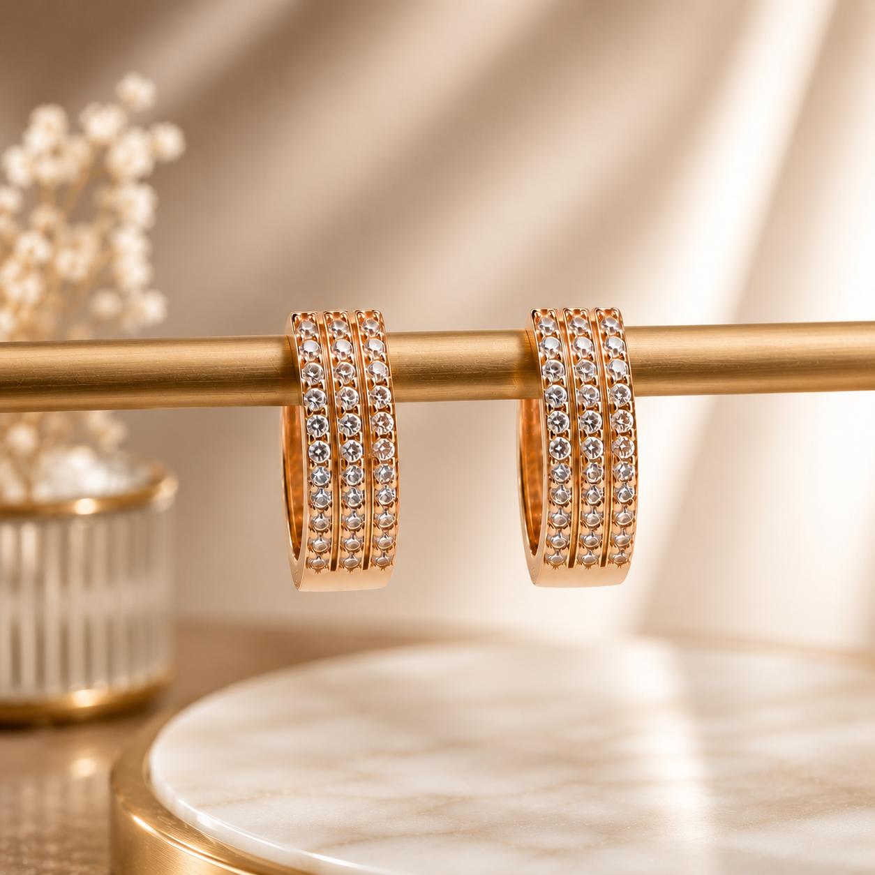 Forevershine Rose Gold & White Alloy American Diamond Cubic Zirconia Geometric Minimal Classic Hoop Earrings For Women & Girls Fashion Jewellery, Party, Wedding Gift - Image 8