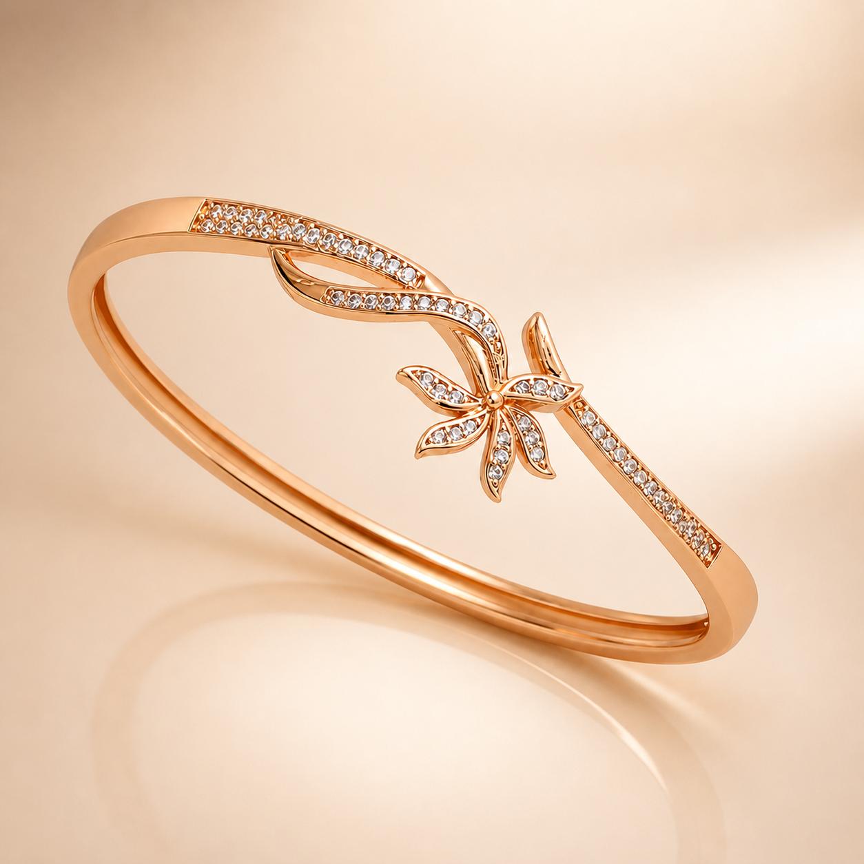 Forevershine Rose Gold Alloy American Diamond Cubic Zirconia Floral Minimal Modern Bracelet Kada For Women & Girls Fashion Jewellery, Party, Wedding Gift - Image 5