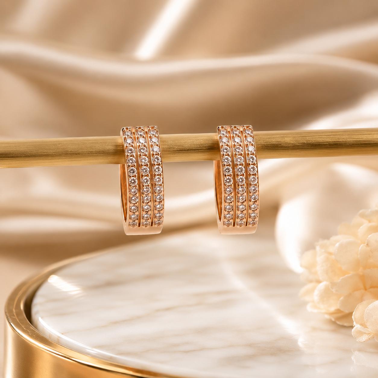 Forevershine Rose Gold & White Alloy American Diamond Cubic Zirconia Geometric Minimal Classic Hoop Earrings For Women & Girls Fashion Jewellery, Party, Wedding Gift - Image 6