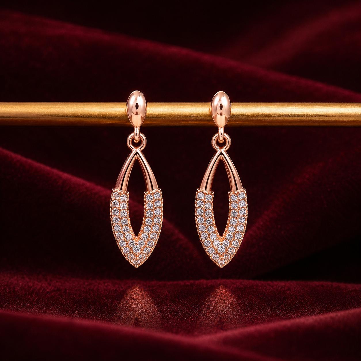 Forevershine Rose Gold Alloy American Diamond Cubic Zirconia Minimal Leaf Drop Stud Earrings For Women & Girls Fashion Jewellery, Party, Wedding Gift - Image 6