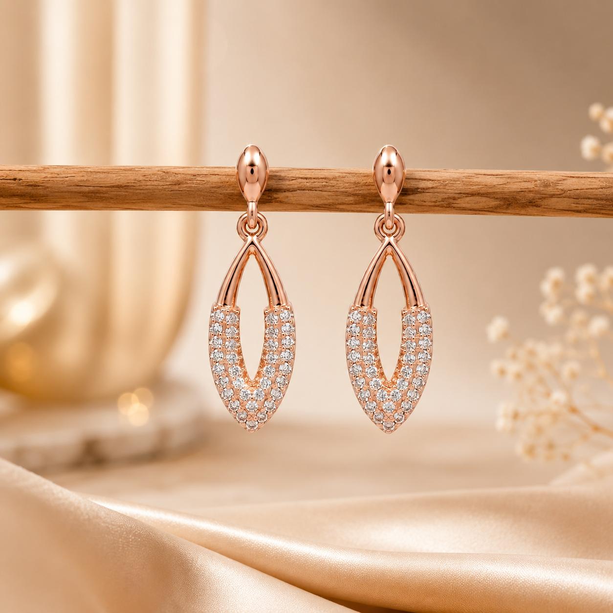 Forevershine Rose Gold Alloy American Diamond Cubic Zirconia Minimal Leaf Drop Stud Earrings For Women & Girls Fashion Jewellery, Party, Wedding Gift - Image 10