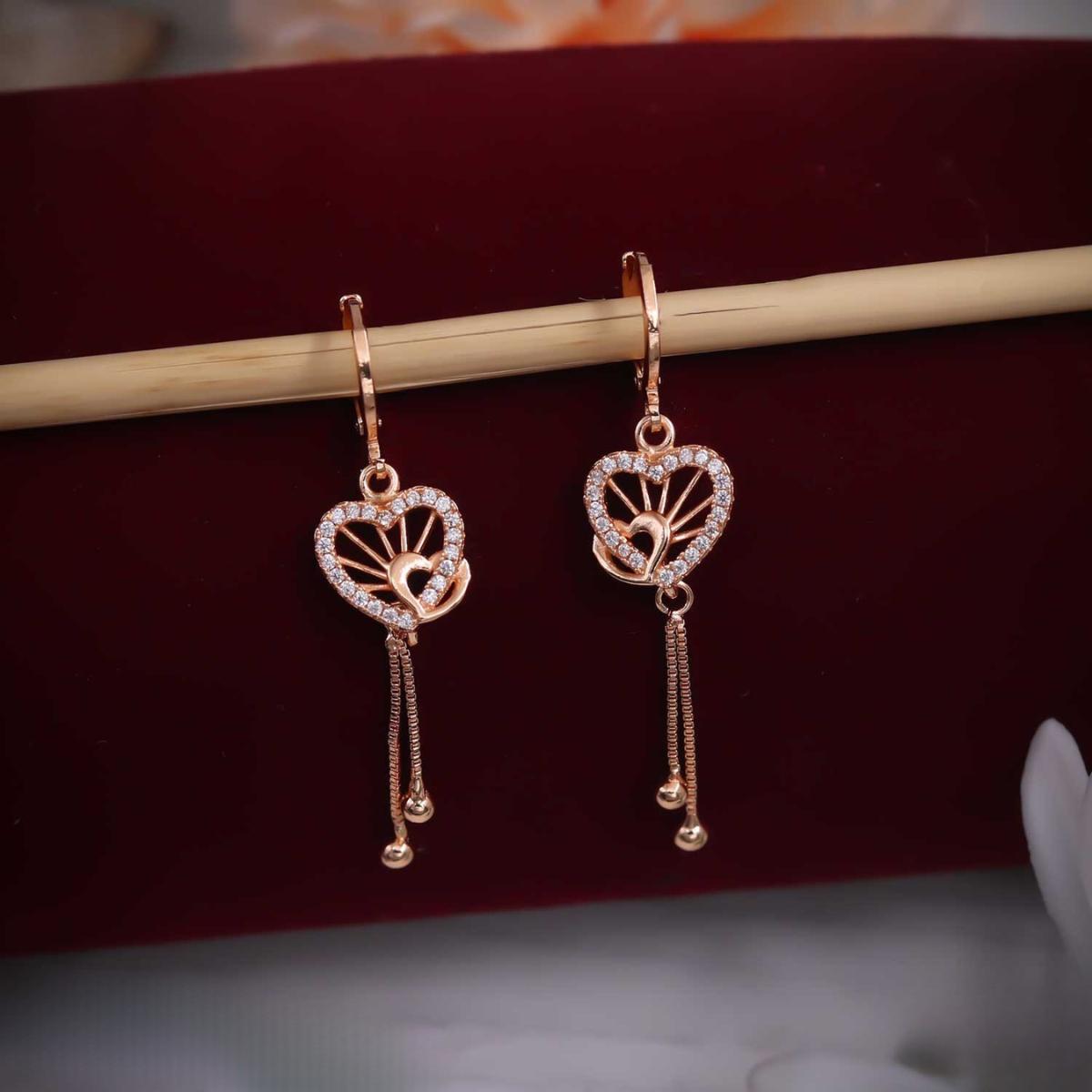 Forevershine Rose Gold Alloy American Diamond Cubic Zirconia Heart Minimal Drop Hoop Earrings For Women & Girls Fashion Jewellery, Party, Wedding Gift - Image 8