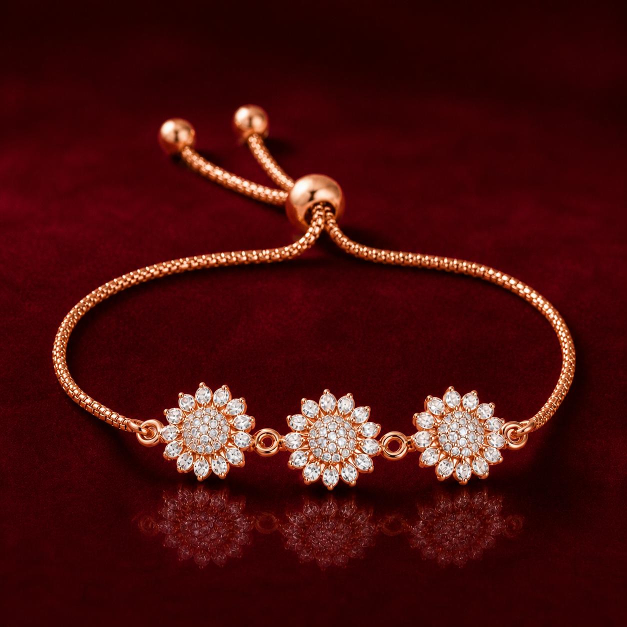 Forevershine Rose Gold Alloy American Diamond Cubic Zirconia Floral Modern Western Bracelet For Women & Girls Fashion Jewellery, Party, Wedding Gift