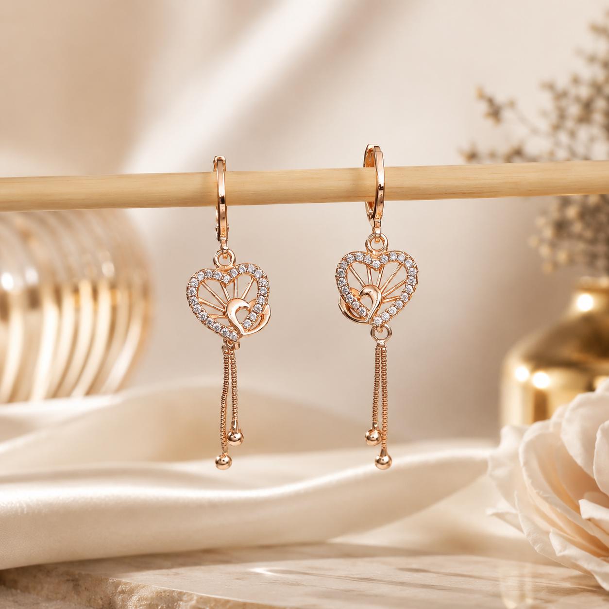 Forevershine Rose Gold Alloy American Diamond Cubic Zirconia Heart Minimal Drop Hoop Earrings For Women & Girls Fashion Jewellery, Party, Wedding Gift - Image 4