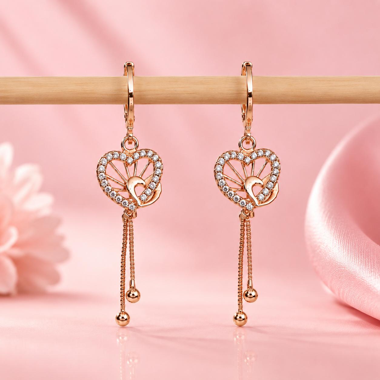 Forevershine Rose Gold Alloy American Diamond Cubic Zirconia Heart Minimal Drop Hoop Earrings For Women & Girls Fashion Jewellery, Party, Wedding Gift - Image 3