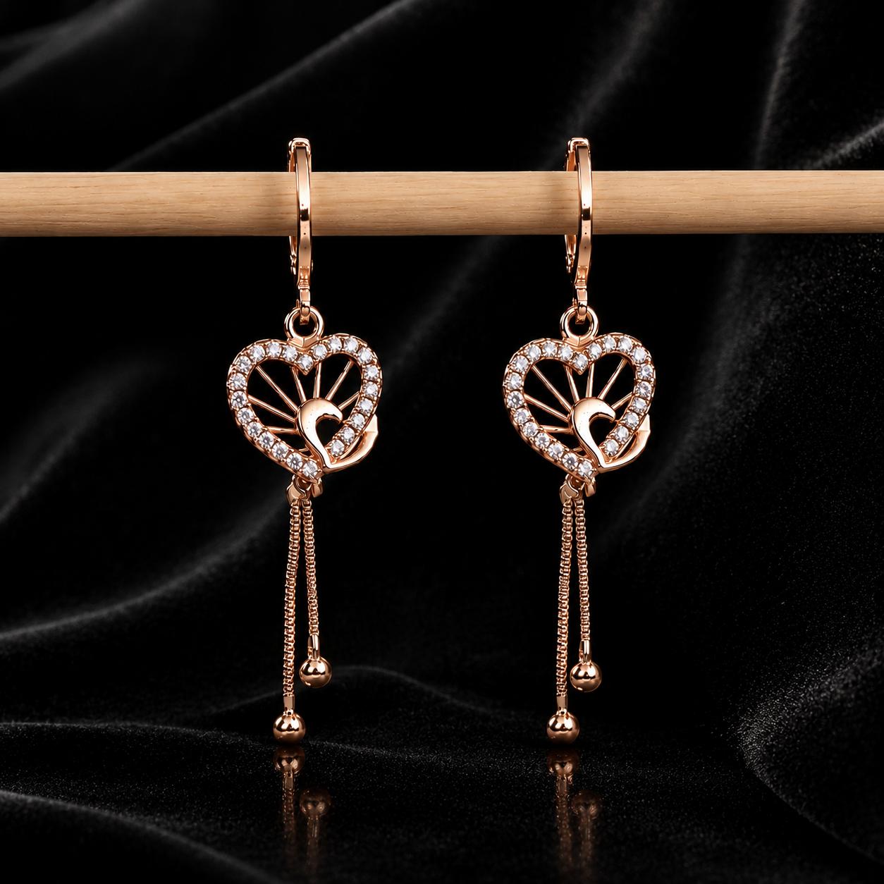 Forevershine Rose Gold Alloy American Diamond Cubic Zirconia Heart Minimal Drop Hoop Earrings For Women & Girls Fashion Jewellery, Party, Wedding Gift - Image 5