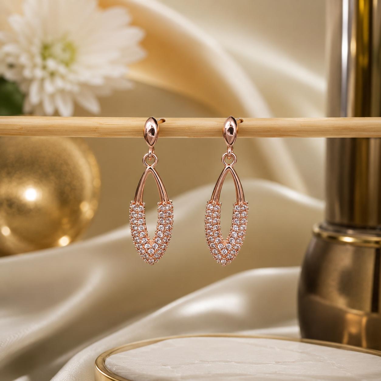 Forevershine Rose Gold Alloy American Diamond Cubic Zirconia Minimal Leaf Drop Stud Earrings For Women & Girls Fashion Jewellery, Party, Wedding Gift - Image 7