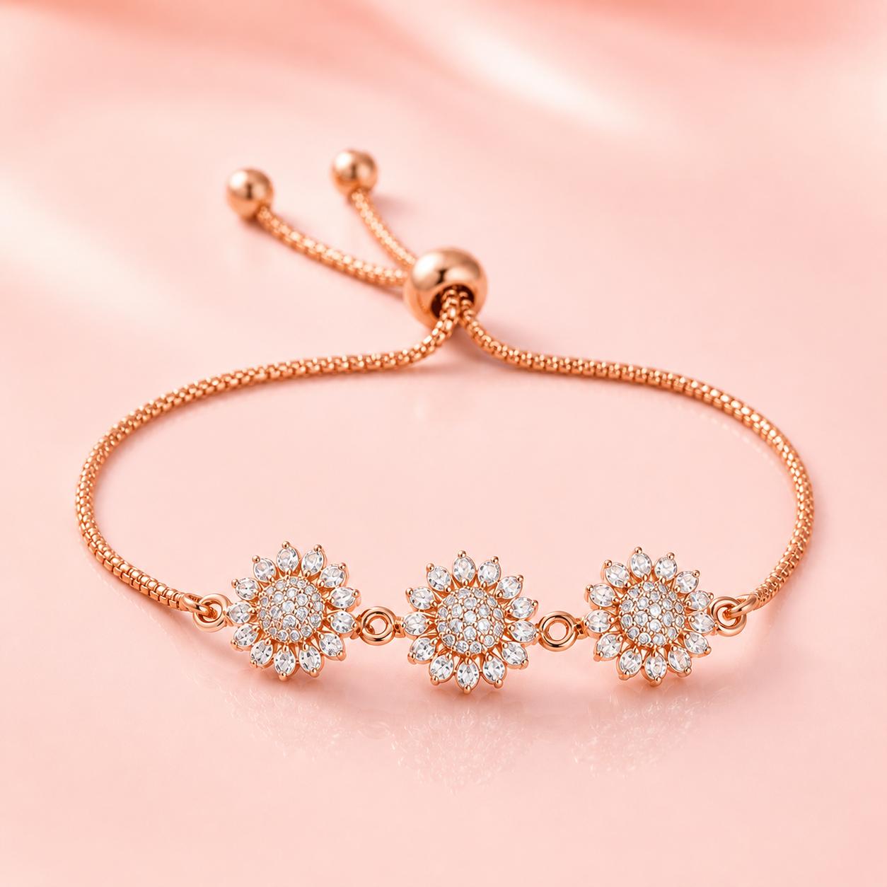Forevershine Rose Gold Alloy American Diamond Cubic Zirconia Floral Modern Western Bracelet For Women & Girls Fashion Jewellery, Party, Wedding Gift - Image 4