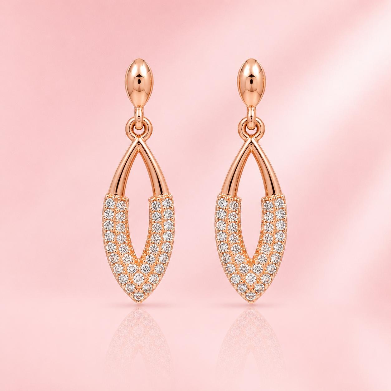 Forevershine Rose Gold Alloy American Diamond Cubic Zirconia Minimal Leaf Drop Stud Earrings For Women & Girls Fashion Jewellery, Party, Wedding Gift - Image 13