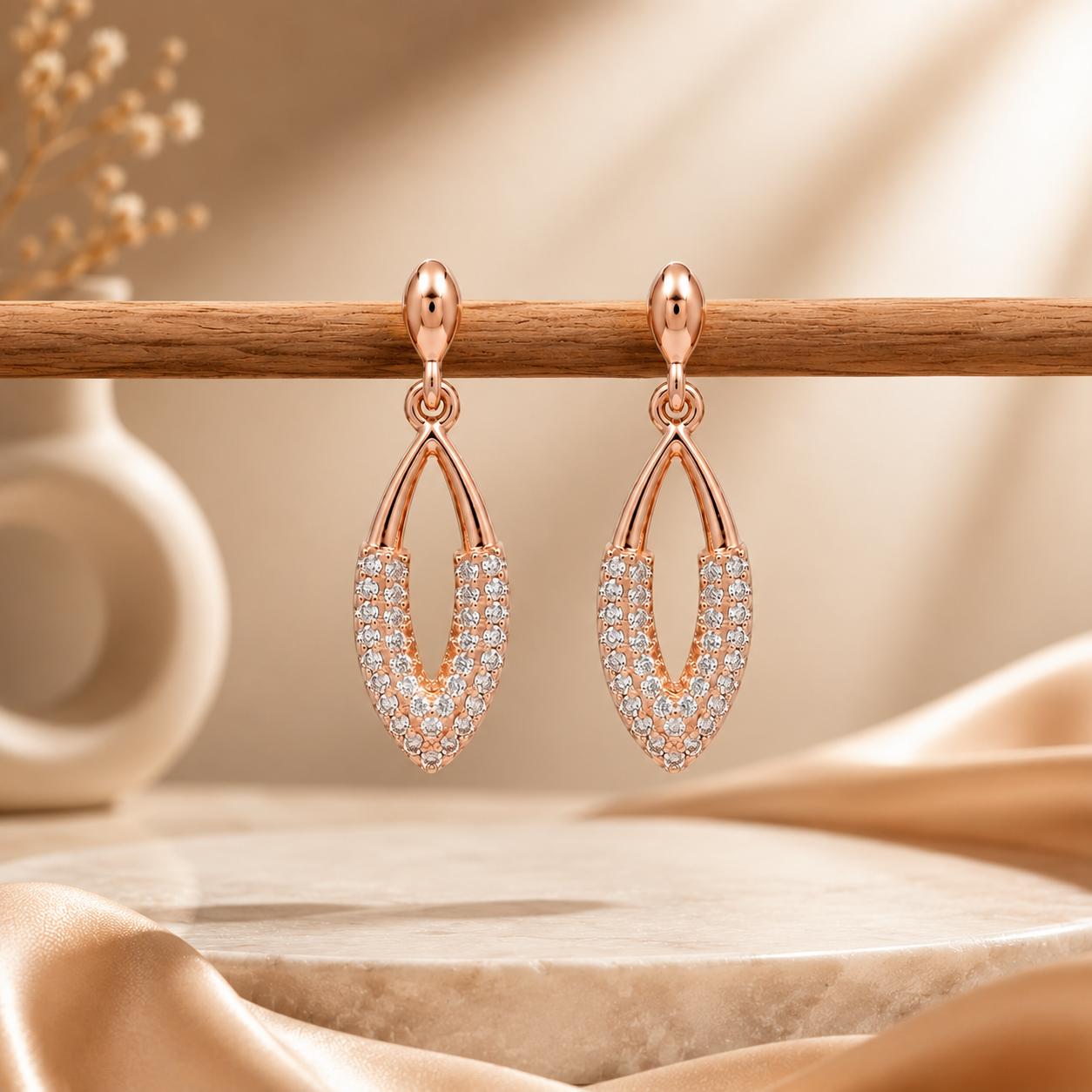 Forevershine Rose Gold Alloy American Diamond Cubic Zirconia Minimal Leaf Drop Stud Earrings For Women & Girls Fashion Jewellery, Party, Wedding Gift - Image 11