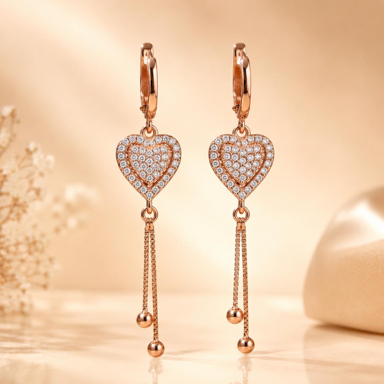 Forevershine Rose Gold Alloy American Diamond Cubic Zirconia Heart Minimal Drop Hoop Earrings For Women & Girls Fashion Jewellery, Party, Wedding Gift - Image 7