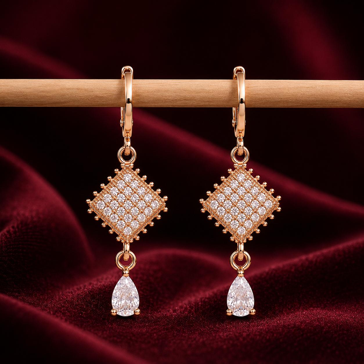 Forevershine Rose Gold Alloy American Diamond Cubic Zirconia Geometric Minimal Drop Hoop Earrings For Women & Girls Fashion Jewellery, Party, Wedding Gift - Image 6