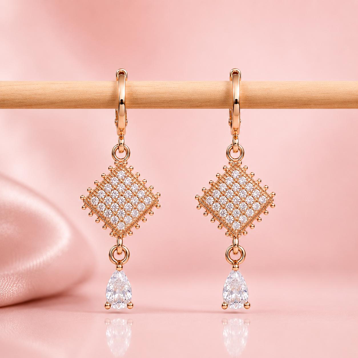 Forevershine Rose Gold Alloy American Diamond Cubic Zirconia Geometric Minimal Drop Hoop Earrings For Women & Girls Fashion Jewellery, Party, Wedding Gift - Image 7