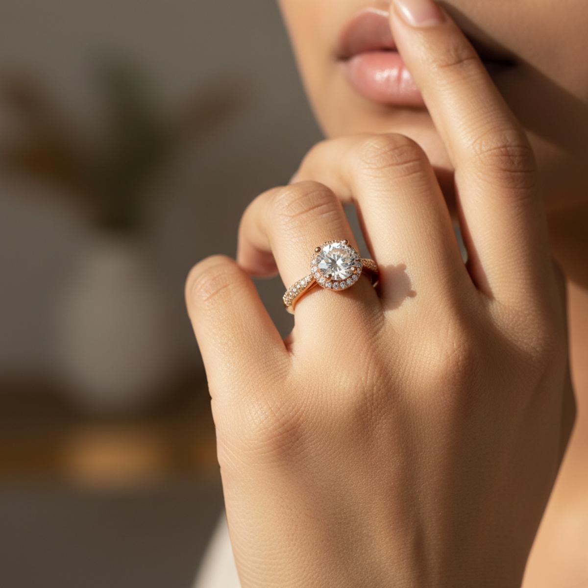 Forevershine Anti Tarnish Rose Gold Rose Gold Plated American Diamond Cubic Zirconia Minimal Solitaire Round Adjustable Ring For Women & Girls Fashion Jewellery, Party, Wedding Gift - Image 2