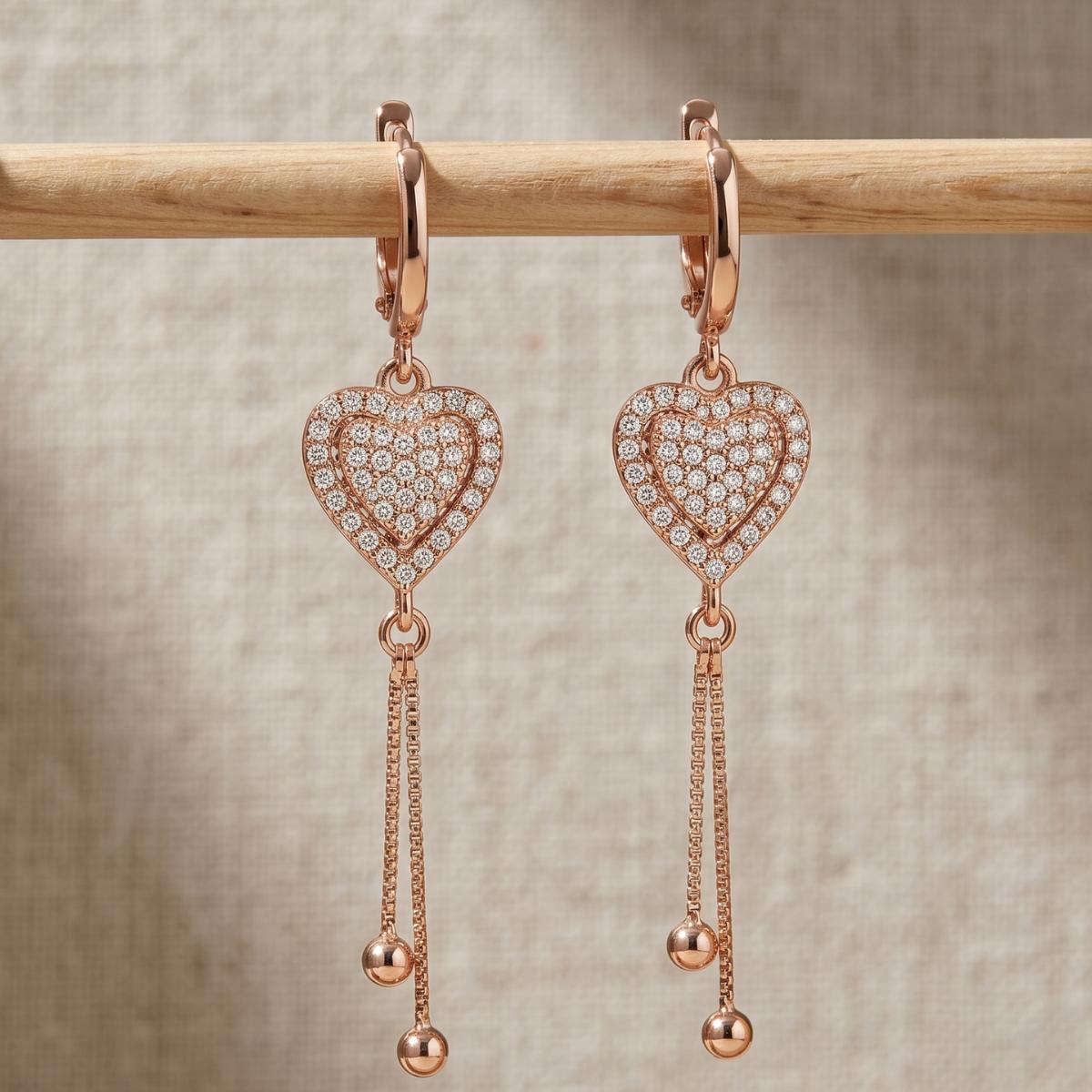 Forevershine Rose Gold Alloy American Diamond Cubic Zirconia Heart Minimal Drop Hoop Earrings For Women & Girls Fashion Jewellery, Party, Wedding Gift - Image 5