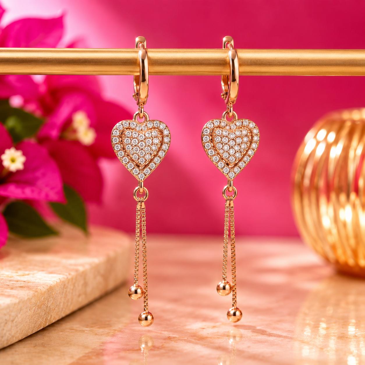 Forevershine Rose Gold Alloy American Diamond Cubic Zirconia Heart Minimal Drop Hoop Earrings For Women & Girls Fashion Jewellery, Party, Wedding Gift - Image 4