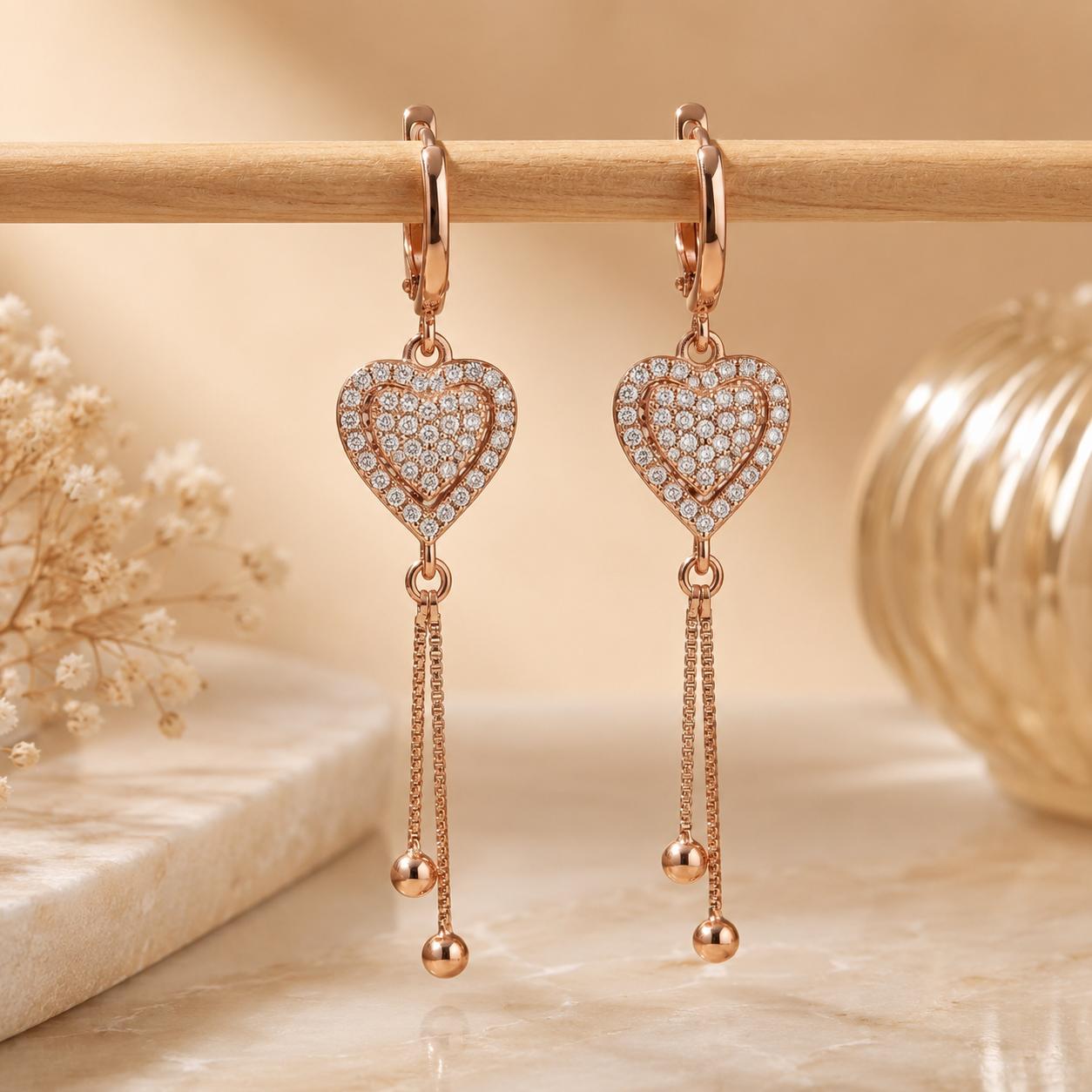 Forevershine Rose Gold Alloy American Diamond Cubic Zirconia Heart Minimal Drop Hoop Earrings For Women & Girls Fashion Jewellery, Party, Wedding Gift - Image 6