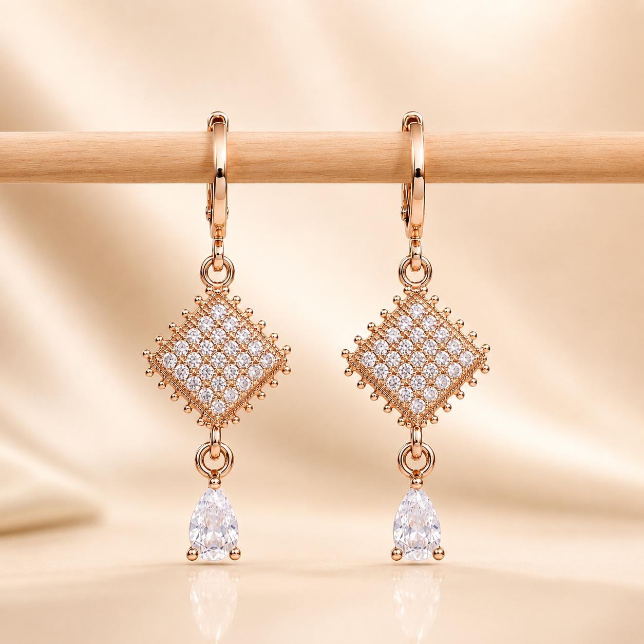 Forevershine Rose Gold Alloy American Diamond Cubic Zirconia Geometric Minimal Drop Hoop Earrings For Women & Girls Fashion Jewellery, Party, Wedding Gift - Image 5