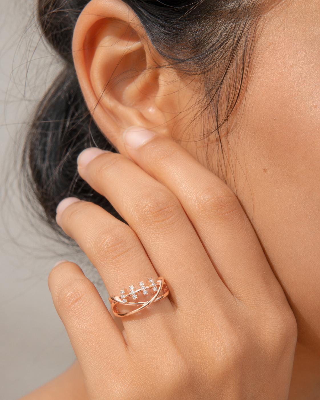 Forevershine Rose Gold Alloy American Diamond Cubic Zirconia Geometric Minimal Round Adjustable Ring For Women & Girls Fashion Jewellery, Party, Wedding Gift - Image 4