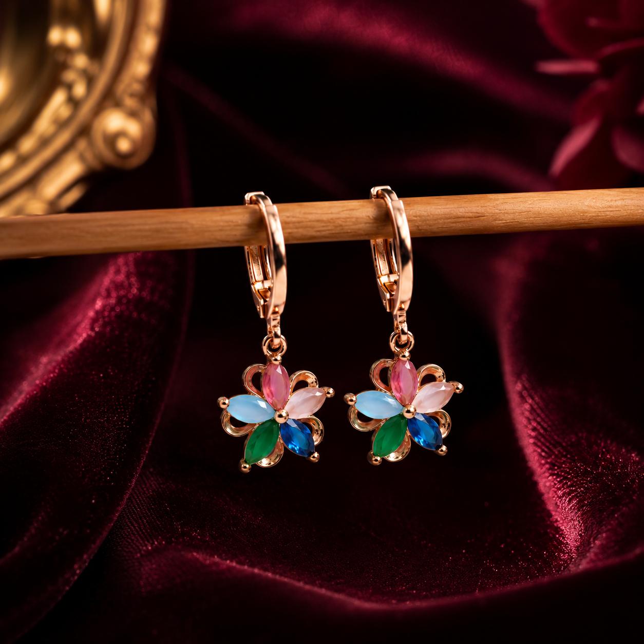 Forevershine Anti Tarnish Rose Gold Alloy American Diamond Cubic Zirconia Floral Drop Western Jhumka Earrings For Women & Girls Fashion Jewellery, Party, Wedding Gift