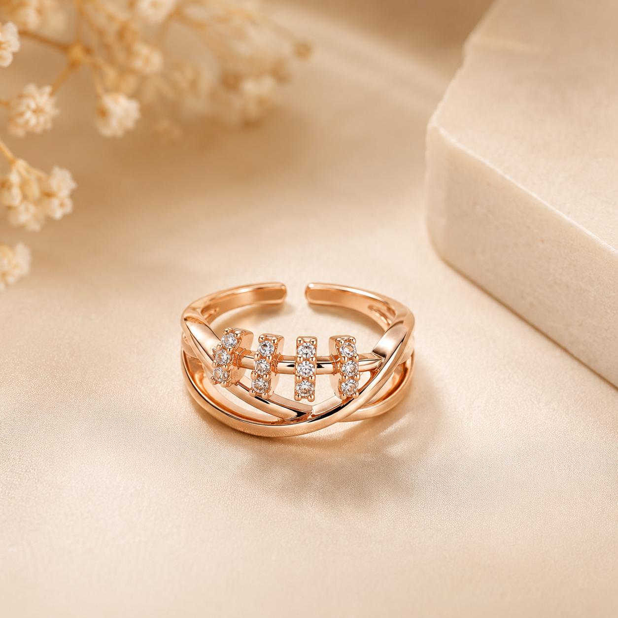 Forevershine Rose Gold Alloy American Diamond Cubic Zirconia Geometric Minimal Round Adjustable Ring For Women & Girls Fashion Jewellery, Party, Wedding Gift
