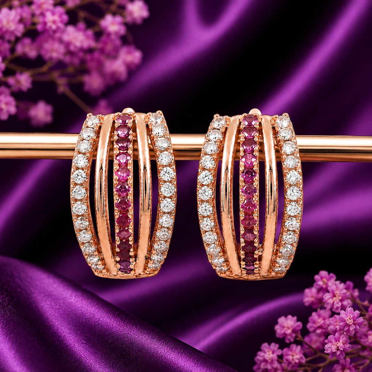 Forevershine Rose Gold & White Alloy American Diamond Cubic Zirconia Minimal Classic Modern Hoop Earrings For Women & Girls Fashion Jewellery, Party, Wedding Gift - Image 4