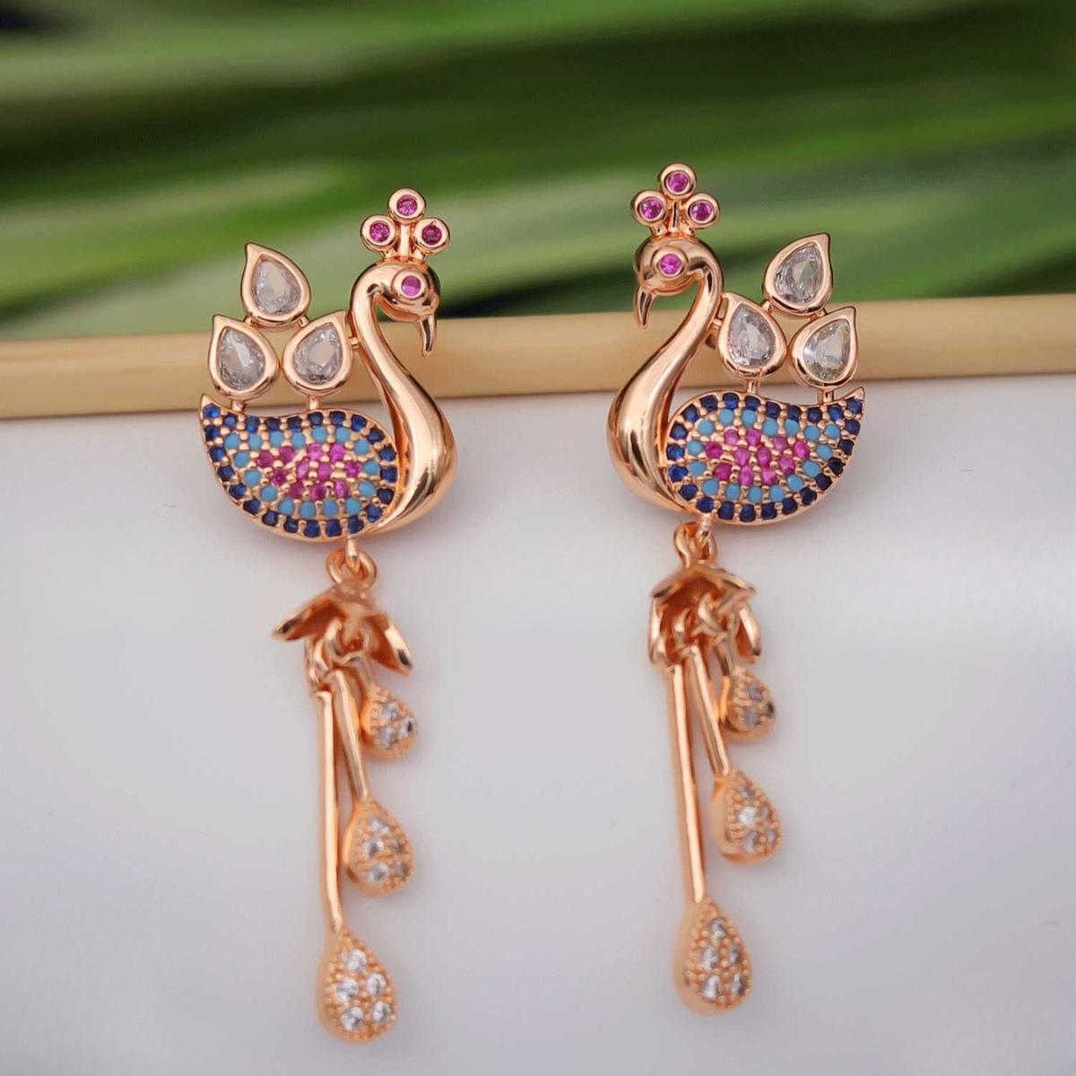 Forevershine Rose Gold & White Alloy American Diamond Cubic Zirconia Minimal Drop Modern Jhumka Earrings For Women & Girls Fashion Jewellery, Party, Wedding Gift - Image 8