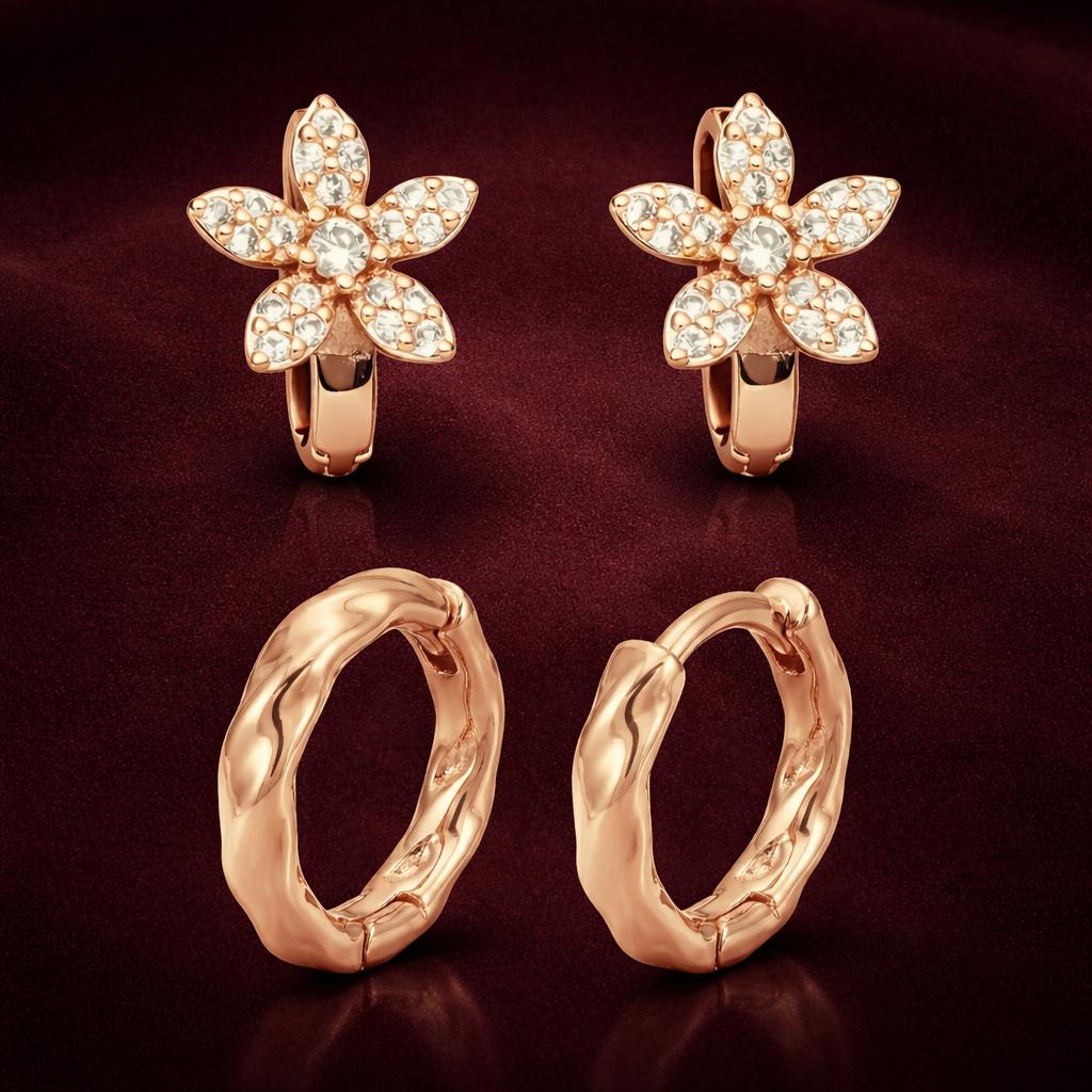 Forevershine Rose Gold Metal American Diamond Cubic Zirconia Floral Minimal Classic Hoop Earrings For Women & Girls Fashion Jewellery, Party, Wedding Gift