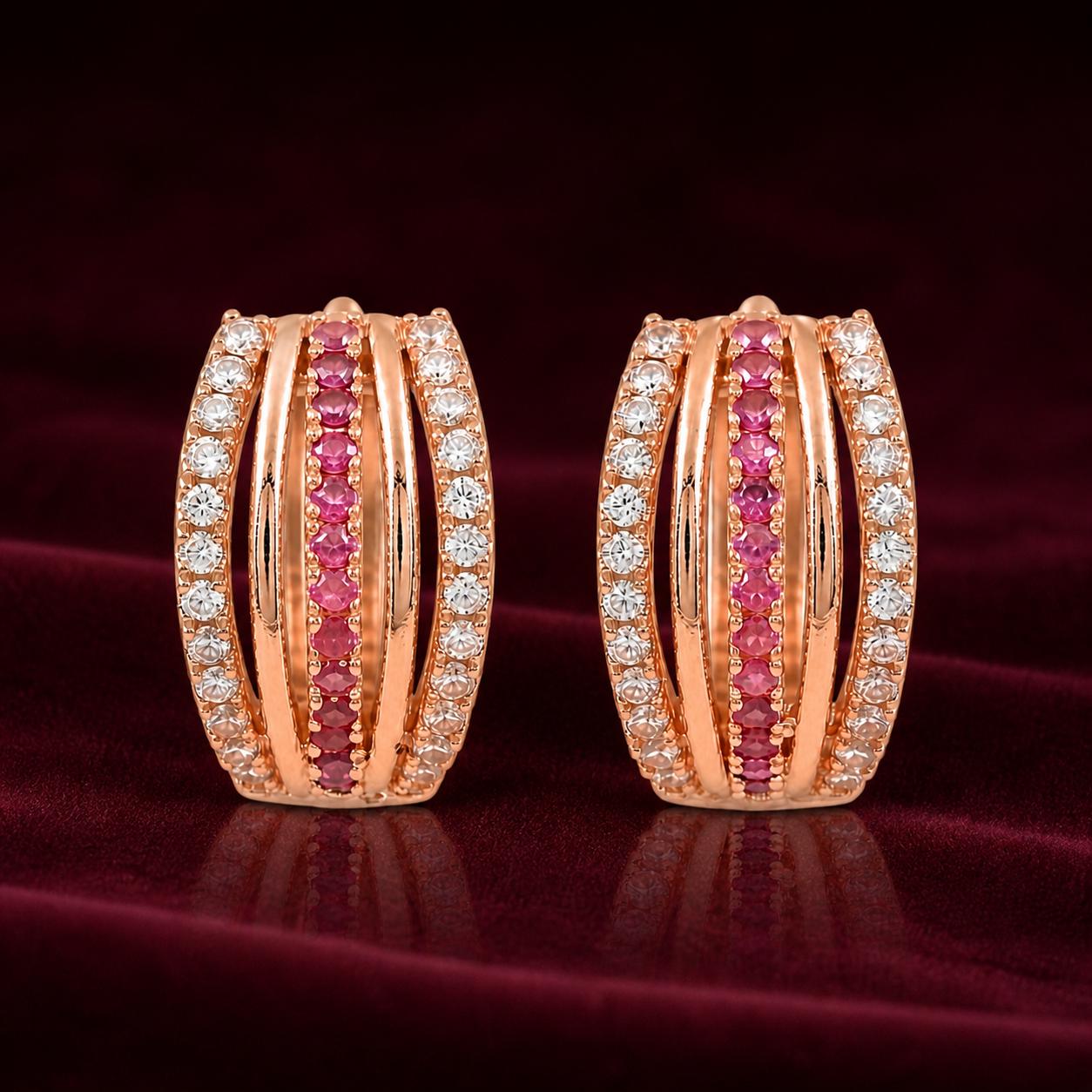 Forevershine Rose Gold & White Alloy American Diamond Cubic Zirconia Minimal Classic Modern Hoop Earrings For Women & Girls Fashion Jewellery, Party, Wedding Gift