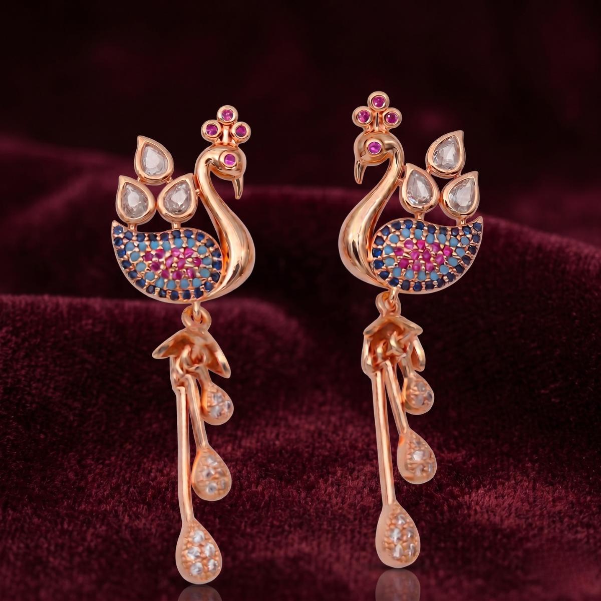 Forevershine Rose Gold & White Alloy American Diamond Cubic Zirconia Minimal Drop Modern Jhumka Earrings For Women & Girls Fashion Jewellery, Party, Wedding Gift
