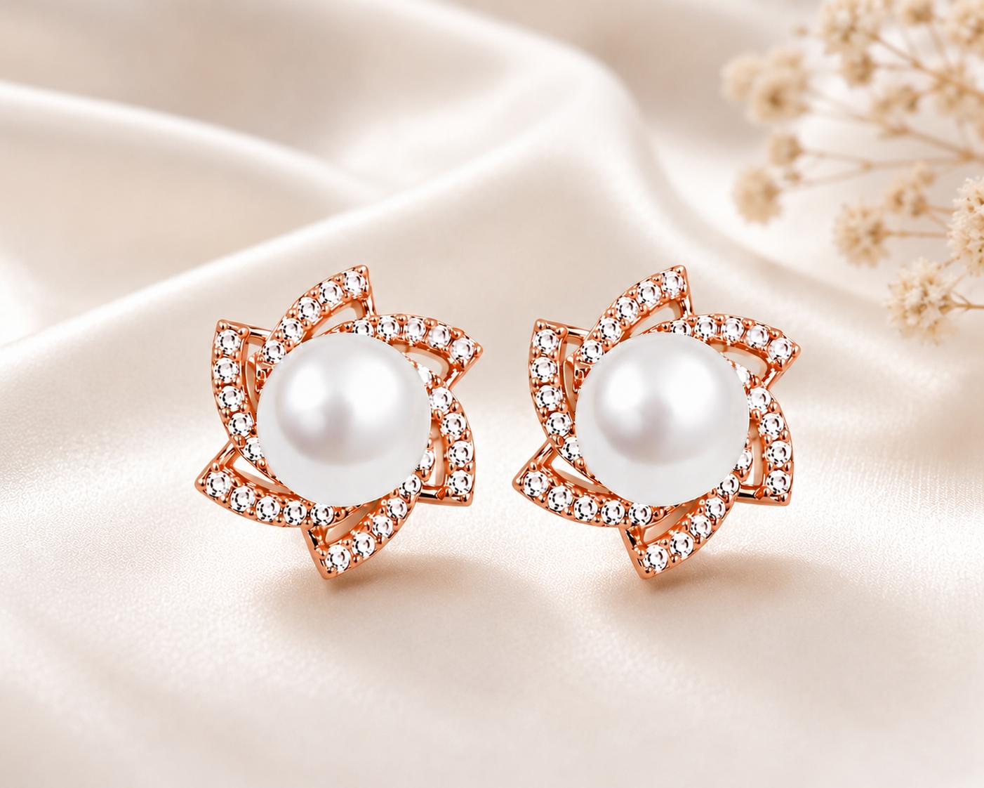 Forevershine Anti Tarnish Rose Gold Rose Gold Plating American Diamond Cubic Zirconia Heart Floral Minimal Stud Earrings For Women & Girls Fashion Jewellery, Party, Wedding Gift - Image 9
