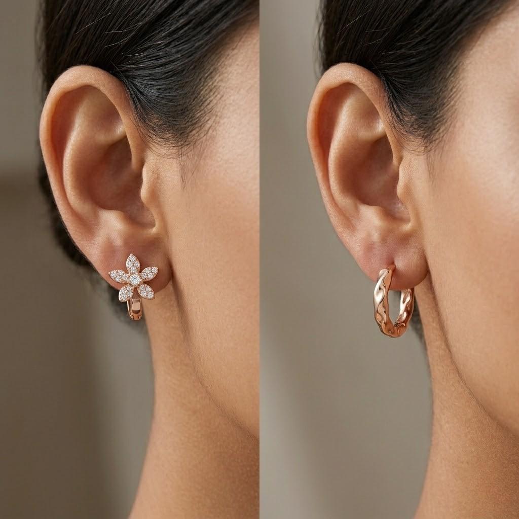 Forevershine Rose Gold Metal American Diamond Cubic Zirconia Floral Minimal Classic Hoop Earrings For Women & Girls Fashion Jewellery, Party, Wedding Gift - Image 2