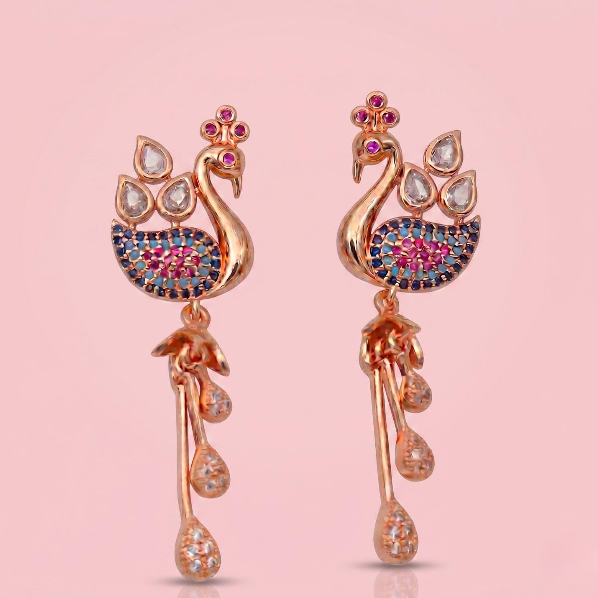 Forevershine Rose Gold & White Alloy American Diamond Cubic Zirconia Minimal Drop Modern Jhumka Earrings For Women & Girls Fashion Jewellery, Party, Wedding Gift - Image 6