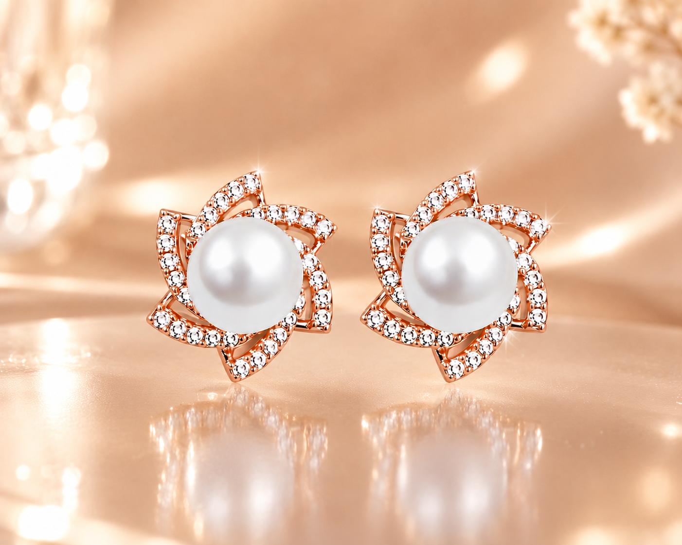 Forevershine Anti Tarnish Rose Gold Rose Gold Plating American Diamond Cubic Zirconia Heart Floral Minimal Stud Earrings For Women & Girls Fashion Jewellery, Party, Wedding Gift - Image 4