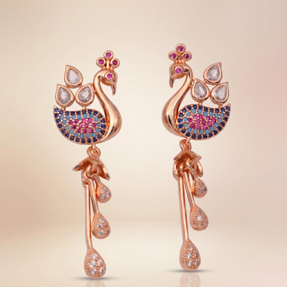 Forevershine Rose Gold & White Alloy American Diamond Cubic Zirconia Minimal Drop Modern Jhumka Earrings For Women & Girls Fashion Jewellery, Party, Wedding Gift - Image 5