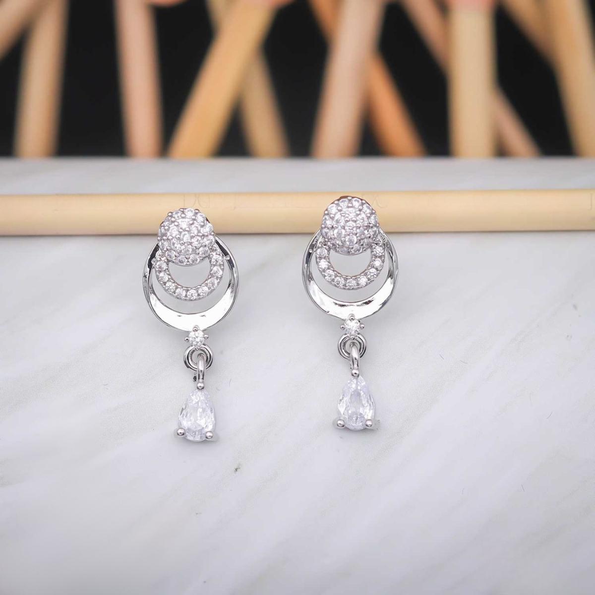 Forevershine Anti Tarnish Rose Gold & Silver Rose Gold Plating American Diamond Cubic Zirconia Minimal Drop Circle Stud Earrings For Women & Girls Fashion Jewellery, Party, Wedding Gift - Image 3