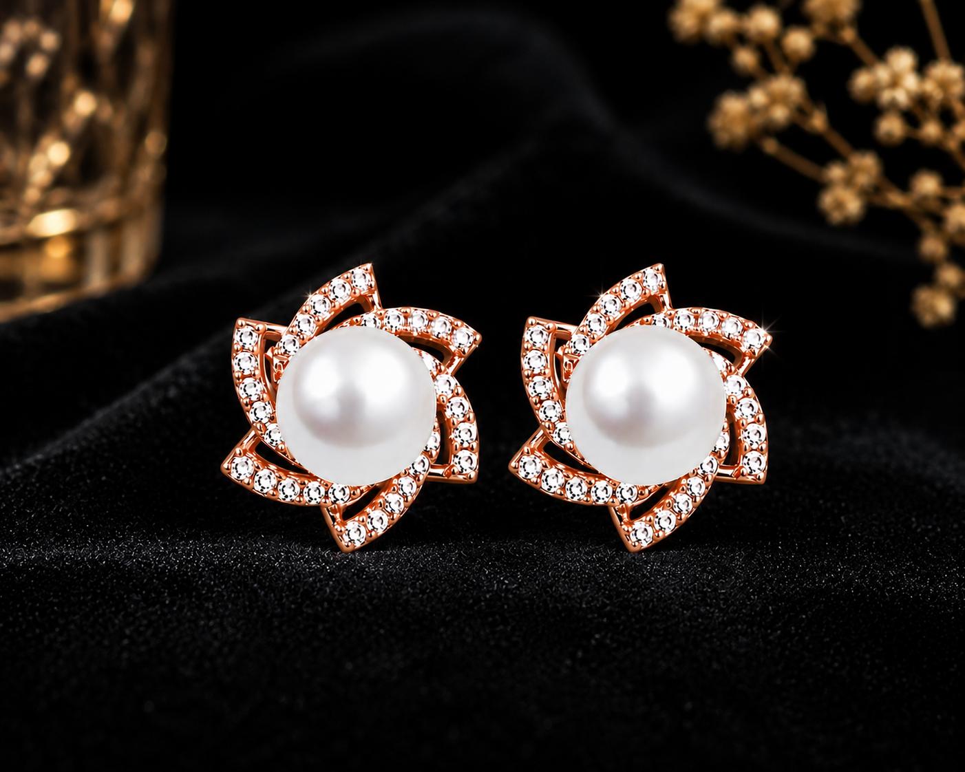 Forevershine Anti Tarnish Rose Gold Rose Gold Plating American Diamond Cubic Zirconia Heart Floral Minimal Stud Earrings For Women & Girls Fashion Jewellery, Party, Wedding Gift - Image 6