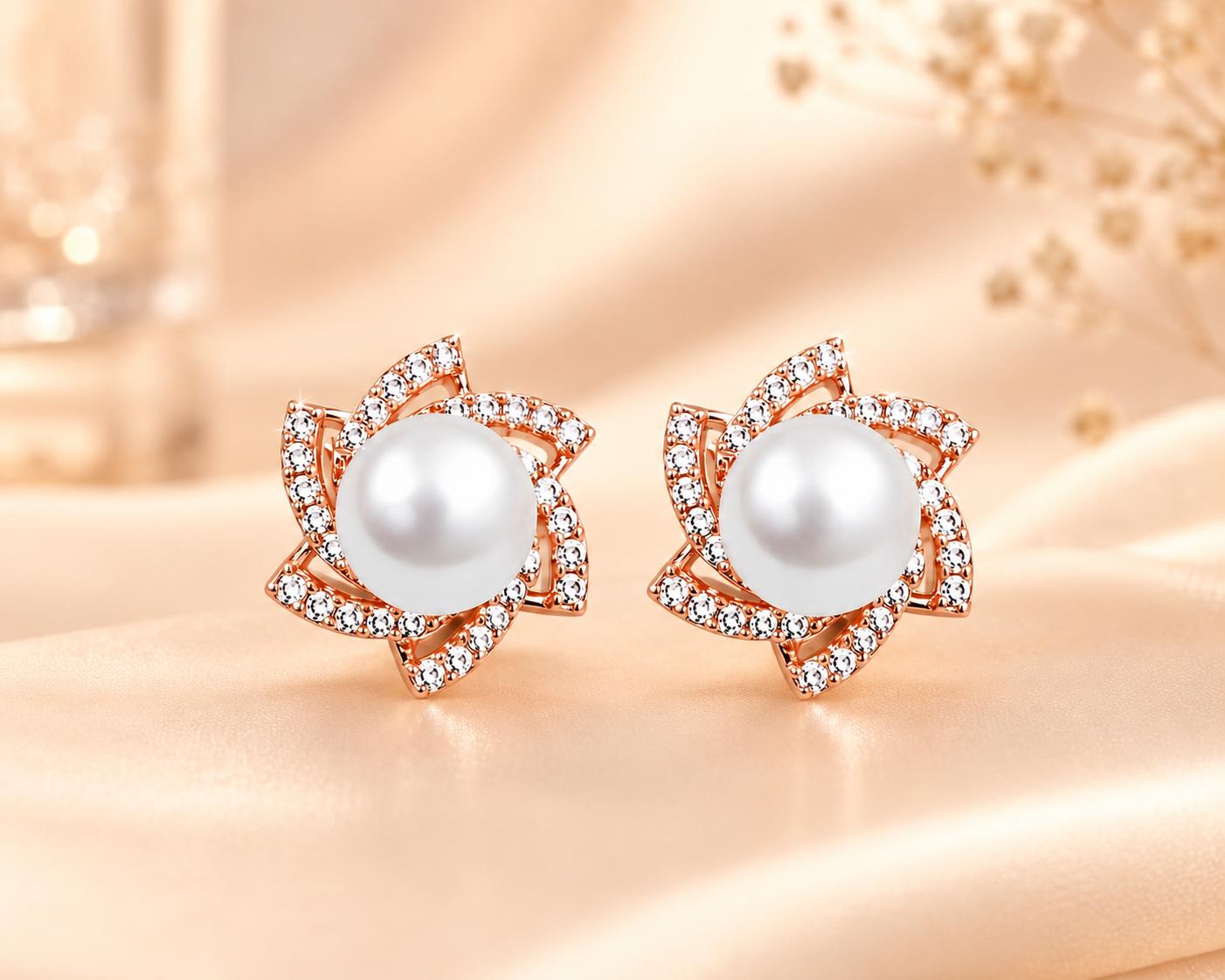 Forevershine Anti Tarnish Rose Gold Rose Gold Plating American Diamond Cubic Zirconia Heart Floral Minimal Stud Earrings For Women & Girls Fashion Jewellery, Party, Wedding Gift - Image 8