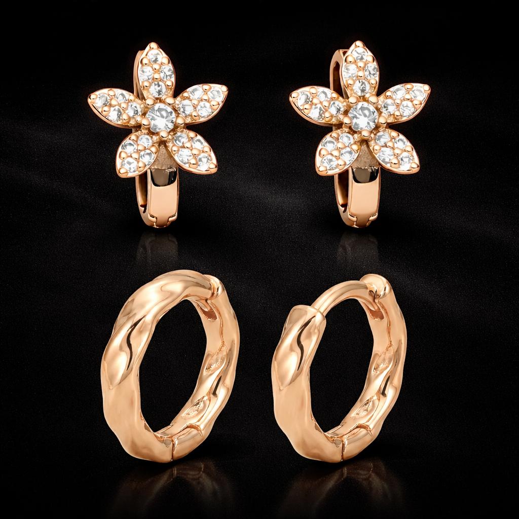 Forevershine Rose Gold Metal American Diamond Cubic Zirconia Floral Minimal Classic Hoop Earrings For Women & Girls Fashion Jewellery, Party, Wedding Gift - Image 4