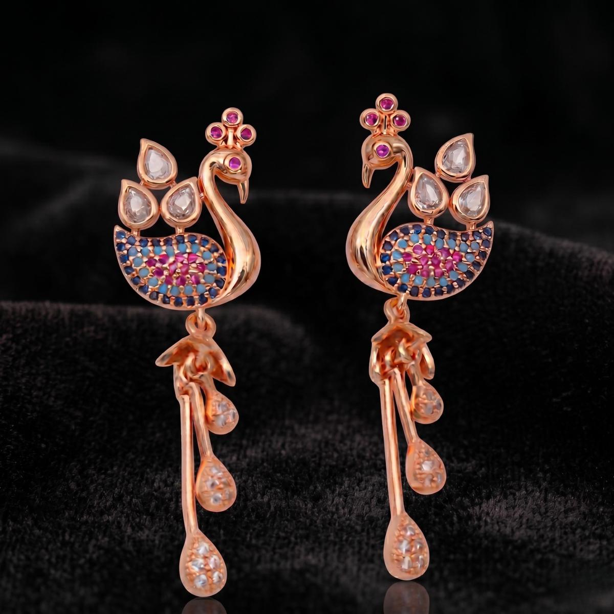 Forevershine Rose Gold & White Alloy American Diamond Cubic Zirconia Minimal Drop Modern Jhumka Earrings For Women & Girls Fashion Jewellery, Party, Wedding Gift - Image 7