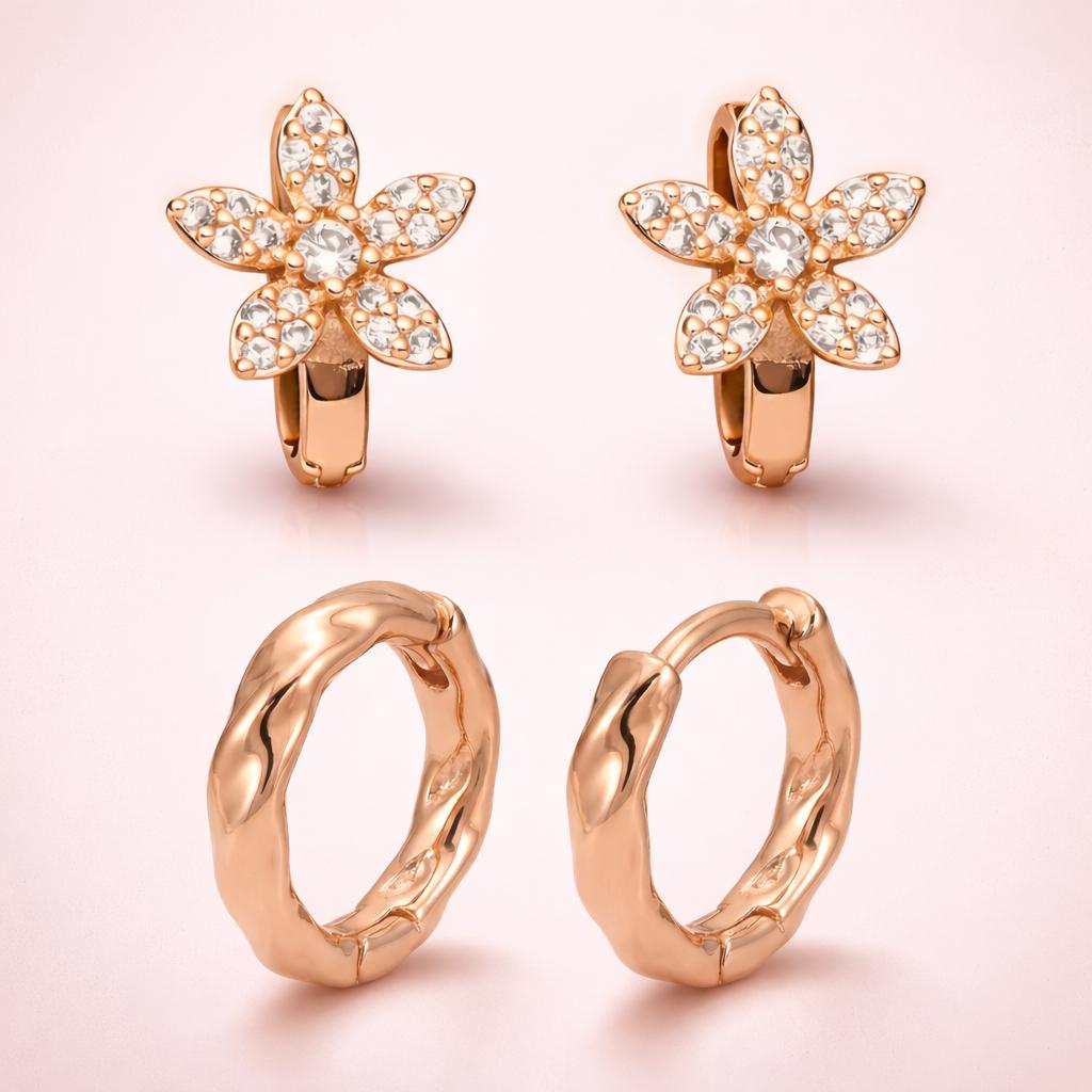 Forevershine Rose Gold Metal American Diamond Cubic Zirconia Floral Minimal Classic Hoop Earrings For Women & Girls Fashion Jewellery, Party, Wedding Gift - Image 5