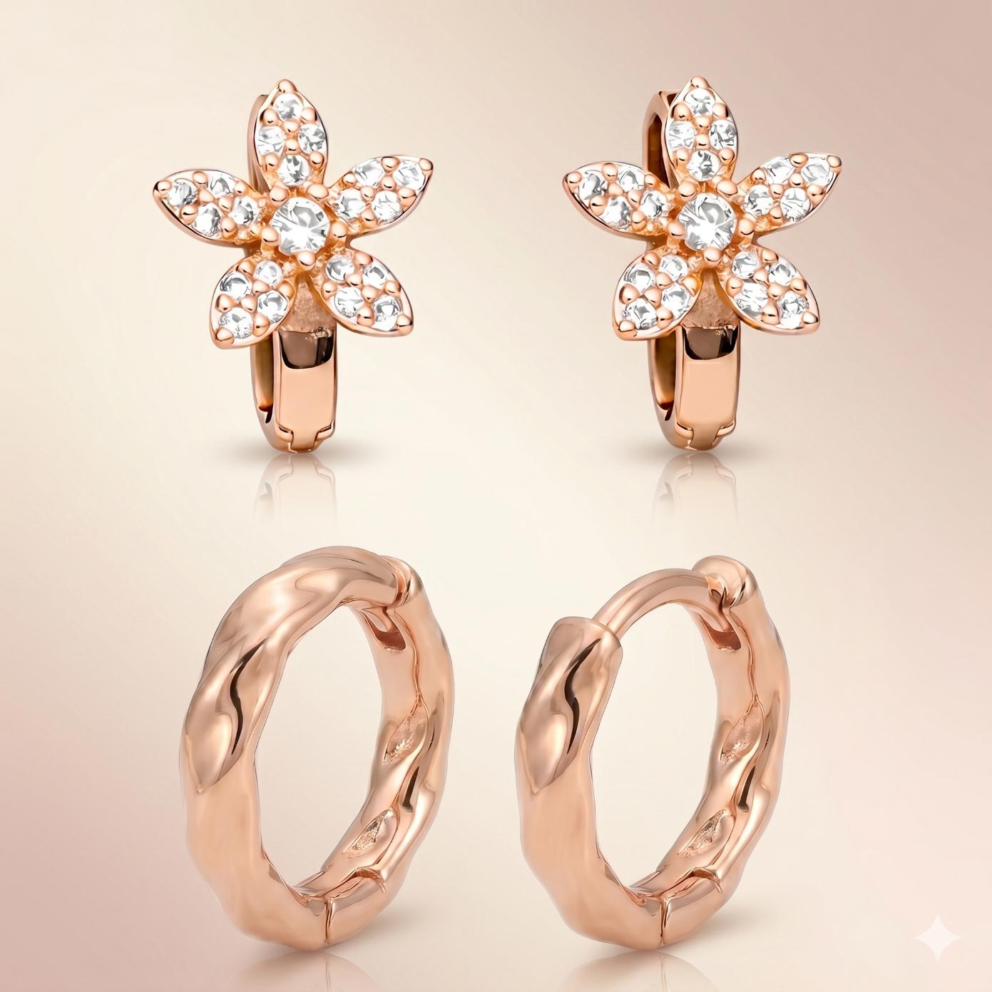 Forevershine Rose Gold Metal American Diamond Cubic Zirconia Floral Minimal Classic Hoop Earrings For Women & Girls Fashion Jewellery, Party, Wedding Gift - Image 3
