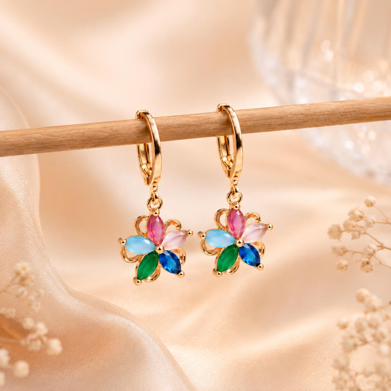 Forevershine Anti Tarnish Rose Gold Alloy American Diamond Cubic Zirconia Floral Drop Western Jhumka Earrings For Women & Girls Fashion Jewellery, Party, Wedding Gift - Image 8