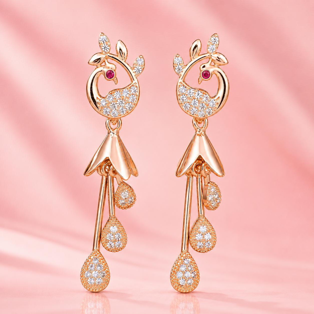Forevershine Rose Gold & White Alloy American Diamond Cubic Zirconia Floral Minimal Drop Jhumka Earrings For Women & Girls Fashion Jewellery, Party, Wedding Gift - Image 3