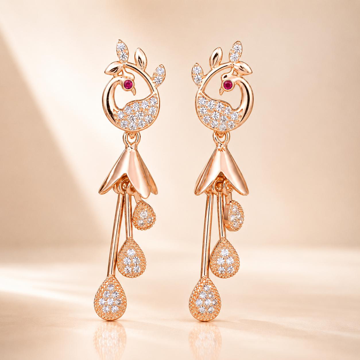 Forevershine Rose Gold & White Alloy American Diamond Cubic Zirconia Floral Minimal Drop Jhumka Earrings For Women & Girls Fashion Jewellery, Party, Wedding Gift - Image 6