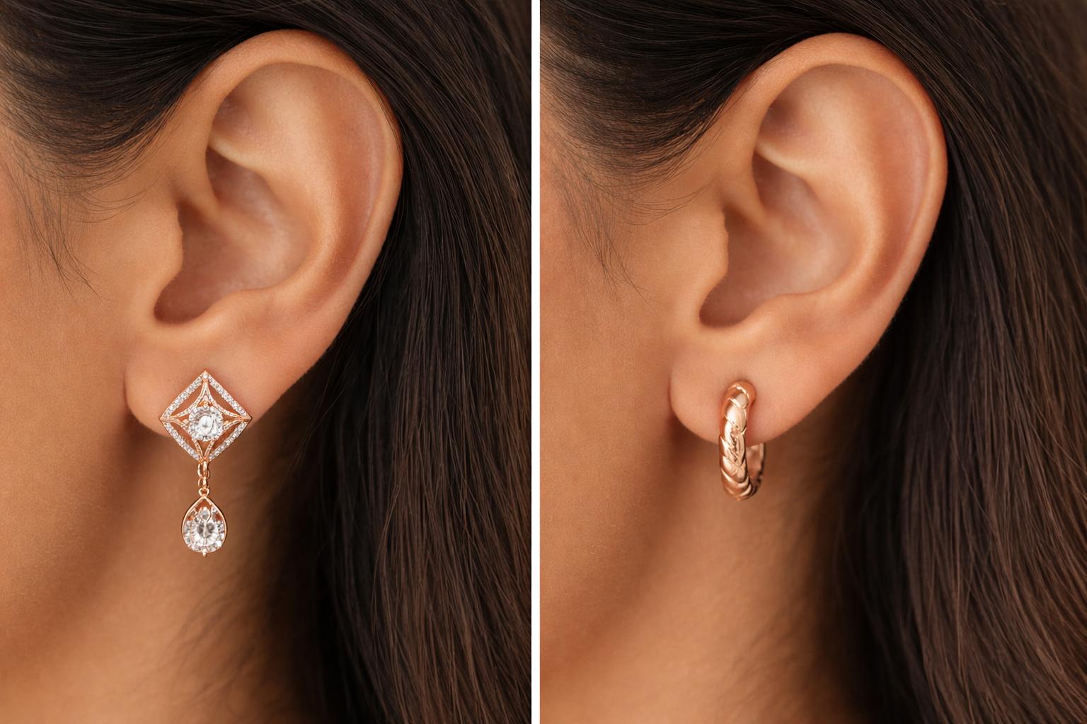 Forevershine Rose Gold Metal American Diamond Cubic Zirconia Geometric Solitaire Drop Hoop Earrings For Women & Girls Fashion Jewellery, Party, Wedding Gift - Image 2