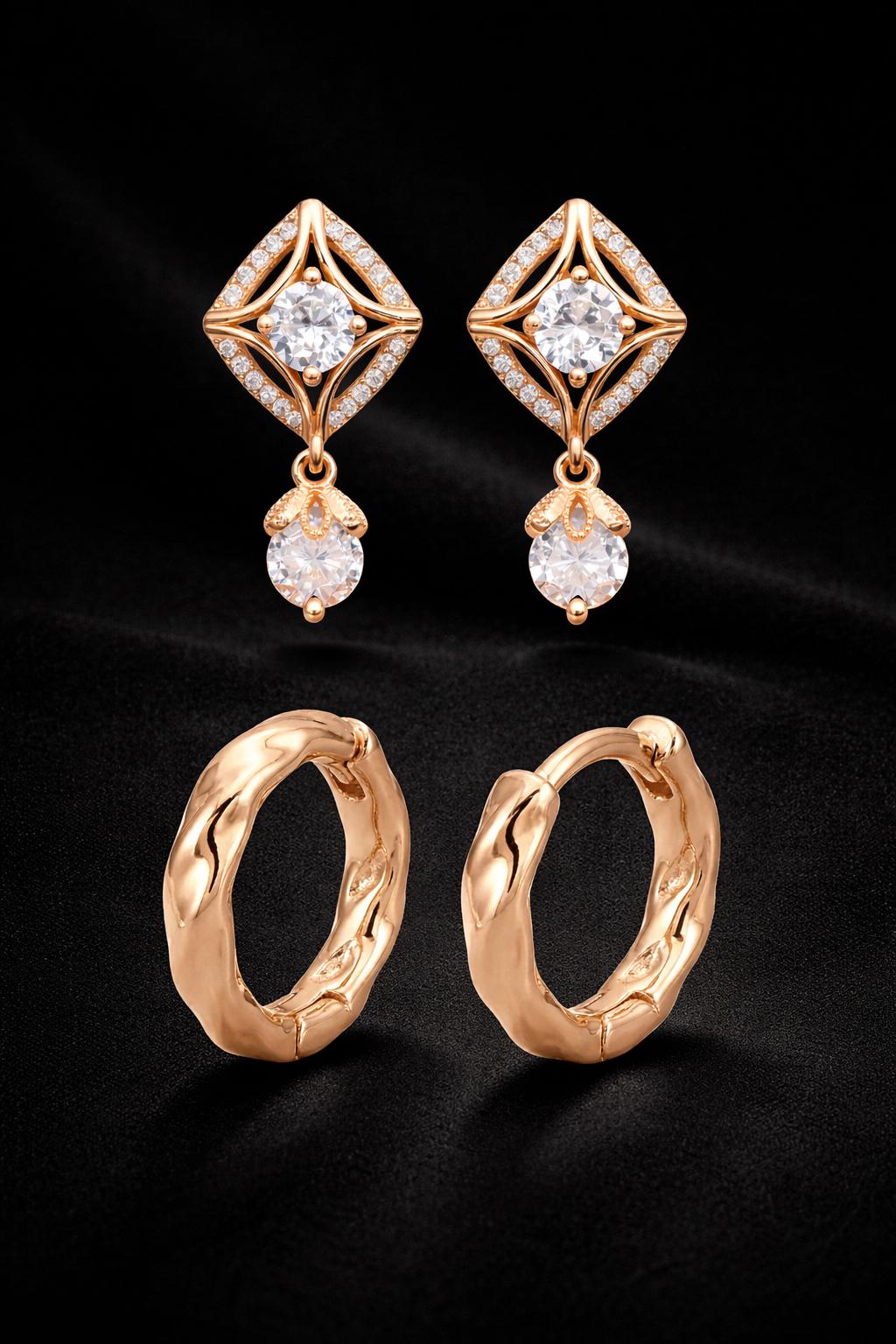Forevershine Rose Gold Metal American Diamond Cubic Zirconia Geometric Solitaire Drop Hoop Earrings For Women & Girls Fashion Jewellery, Party, Wedding Gift - Image 4