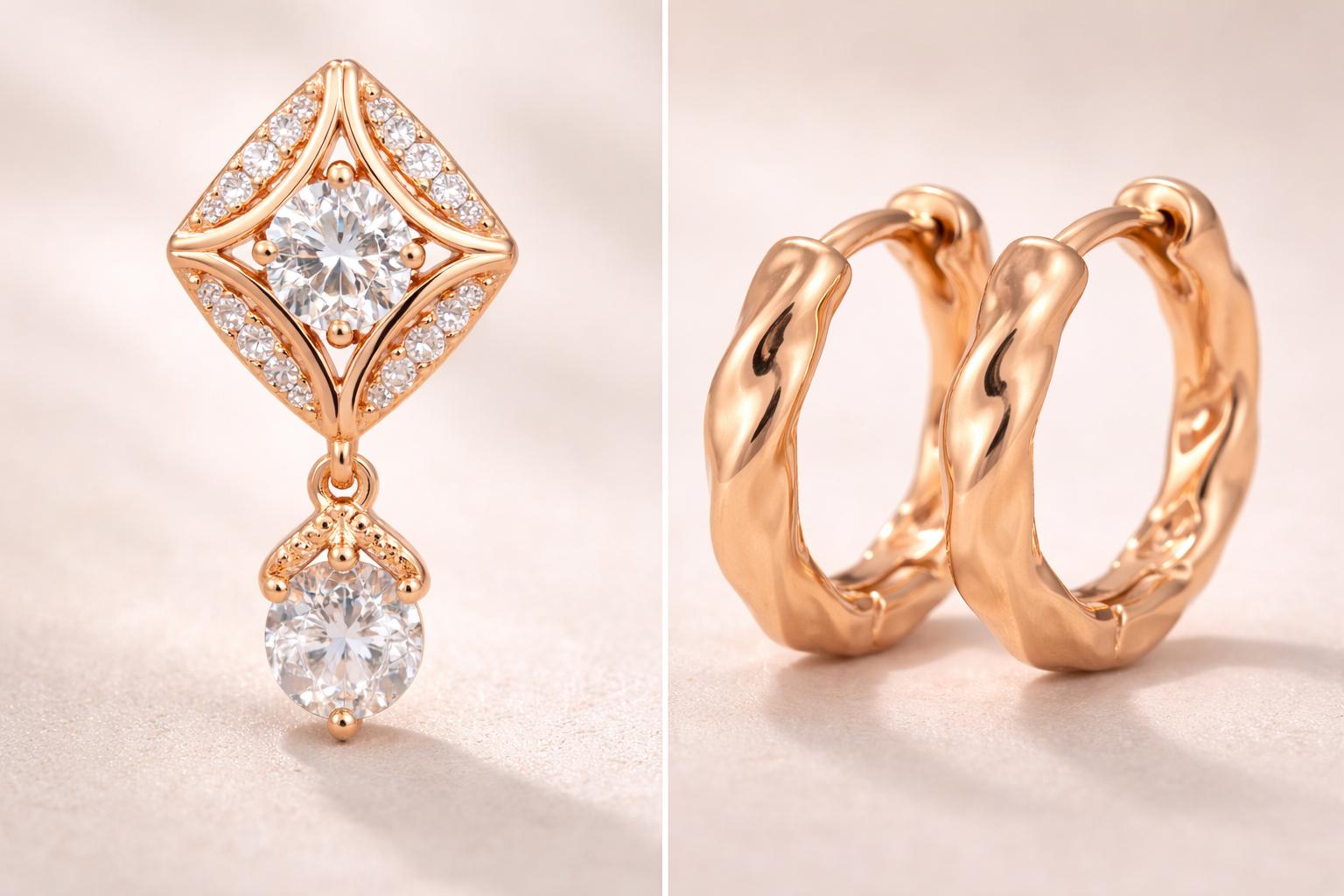 Forevershine Rose Gold Metal American Diamond Cubic Zirconia Geometric Solitaire Drop Hoop Earrings For Women & Girls Fashion Jewellery, Party, Wedding Gift - Image 6